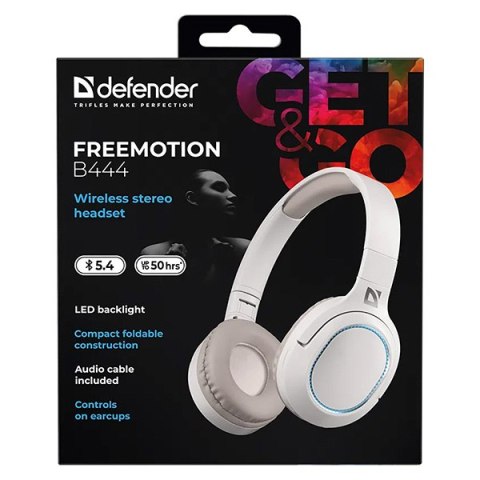 Defender FreeMotion B444, słuchawki z mikrofonem, bezprzewodowa, beżowa, Podświetlenie LED