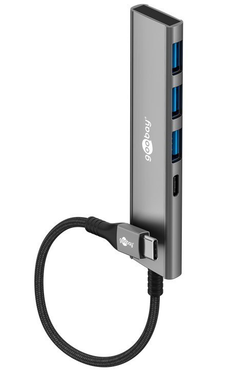 Goobay 76562 Slim 4-portowy koncentrator USB, USB-C auf USB-C™/USB-A, 5 Gbit/s, szary