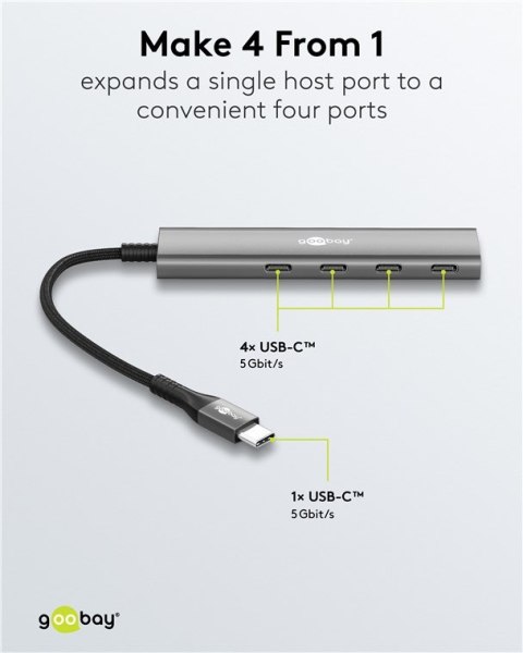 Goobay 76564 Slim 4-portowy koncentrator USB, USB-C™ auf USB-C™, 5 Gbit/s, szary