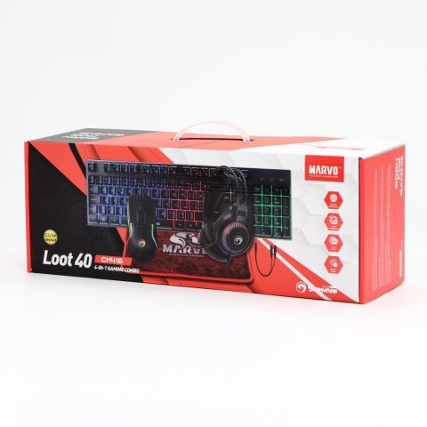 Marvo LOOT 40, zestaw klawiatura mysz dla gracza, podkładka, klawiatura, CZ/SK, do gry, membranowa rodzaj przewodowa (USB), czar