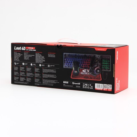 Marvo LOOT 40, zestaw klawiatura mysz dla gracza, podkładka, klawiatura, CZ/SK, do gry, membranowa rodzaj przewodowa (USB), czar