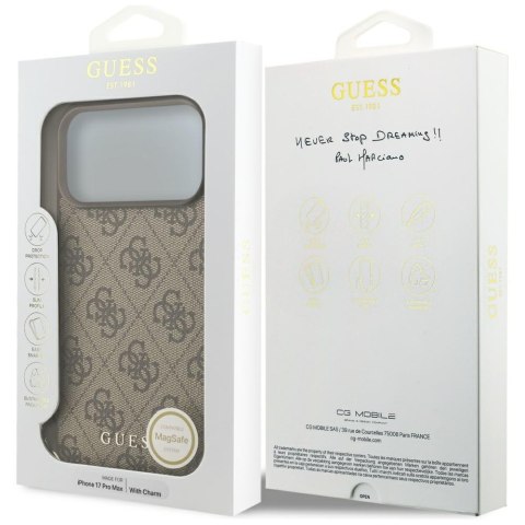Etui Guess 4G Charms Collection MagSafe do iPhone 17 Pro Max brązowy