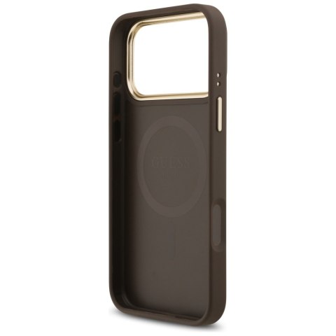 Etui Guess 4G Strass Logo MagSafe do iPhone 17 Pro Max brązowy