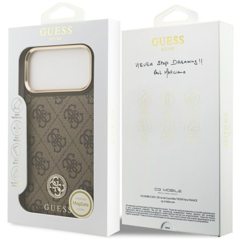 Etui Guess 4G Strass Logo MagSafe do iPhone 17 Pro Max brązowy