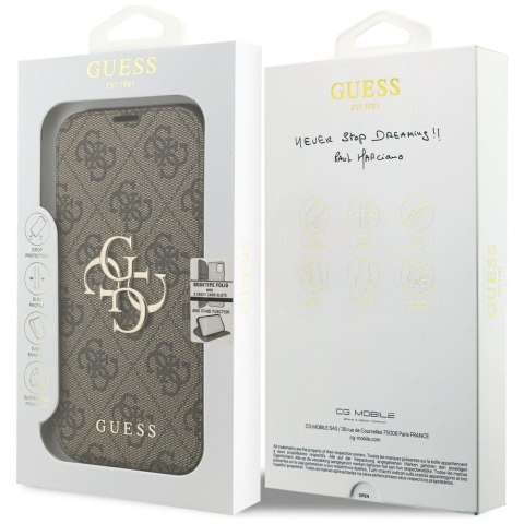 Etui Guess Book 4G Metal Logo do iPhone 17 Pro brązowy