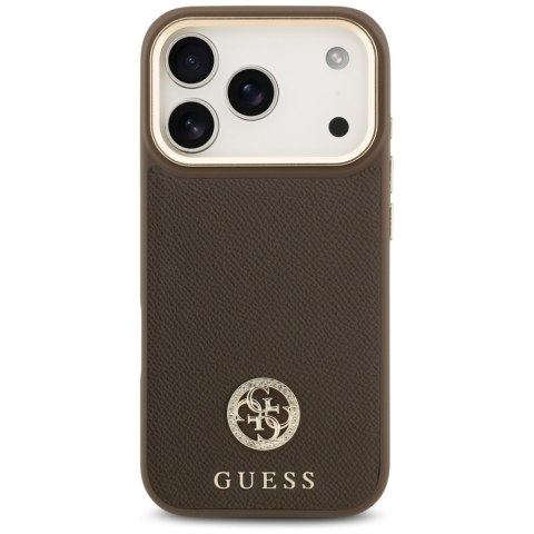 Etui Guess Grained Strass Logo MagSafe do iPhone 17 Pro brązowy