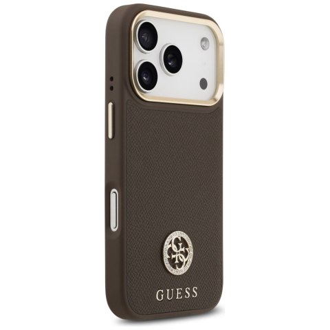 Etui Guess Grained Strass Logo MagSafe do iPhone 17 Pro brązowy