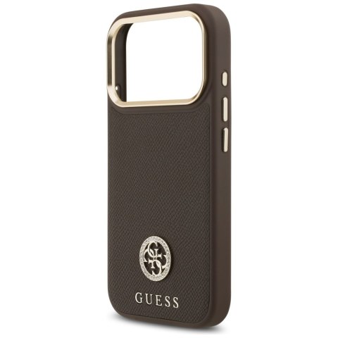 Etui Guess Grained Strass Logo MagSafe do iPhone 17 Pro brązowy