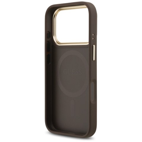 Etui Guess Grained Strass Logo MagSafe do iPhone 17 Pro brązowy