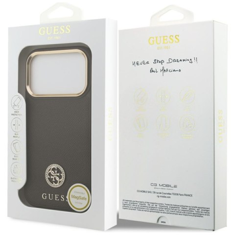 Etui Guess Grained Strass Logo MagSafe do iPhone 17 Pro brązowy