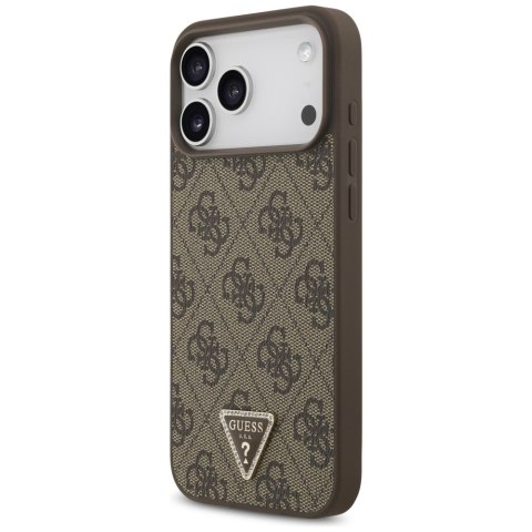 Etui Guess Leather 4G Triangle Strass MagSafe do iPhone 17 Pro Max brązowy