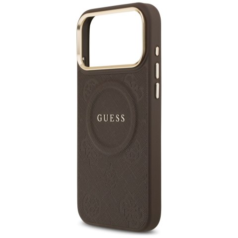 Etui Guess Peony Hot Stamp MagSafe do iPhone 17 Pro Max brązowy