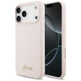 Etui Guess Silicone Script Metal Logo MagSafe do iPhone 17 Pro Max różowy