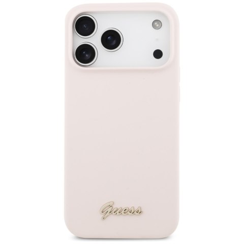 Etui Guess Silicone Script Metal Logo MagSafe do iPhone 17 Pro Max różowy