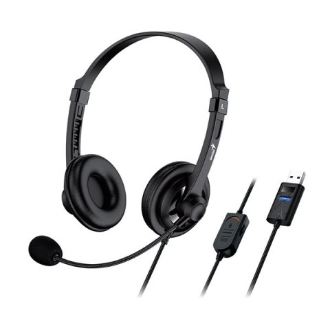 Genius HS-230U, słuchawki z mikrofonem, przewodowa, czarna, USB