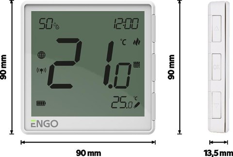 ENGO Controls EONE-BATW - Regulator temperatury, bateryjny (Li-Ion), biały, Internetowy, akumulatorowy, ZigBee, natynkowy