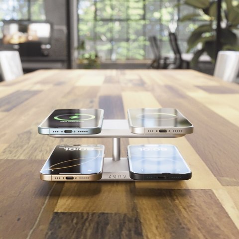 Bezprzewodowa ładowarka Zens Aluminium Series Quattro Pro 4 z zasilaczem 65 W 4x 15W Qi2 biały ZEQC01W/00