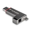 Verbatim USB flash disk, USB C a USB 3.2 Gen 1, 256GB, Dual QuickStick, szary, 32041, USB C, z oczkiem na brelok