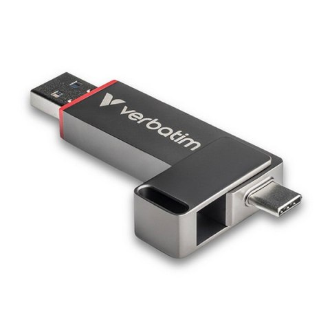 Verbatim USB flash disk, USB C a USB 3.2 Gen 1, 256GB, Dual QuickStick, szary, 32041, USB C, z oczkiem na brelok