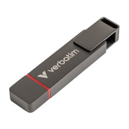 Verbatim USB flash disk, USB C a USB 3.2 Gen 1, 256GB, Dual QuickStick, szary, 32041, USB C, z oczkiem na brelok
