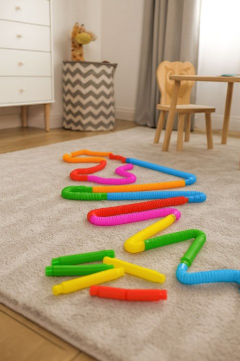 Kolorowe rurki sensoryczne pop tube dla dzieci tuby antystresowe do łączenia 60 sztuk