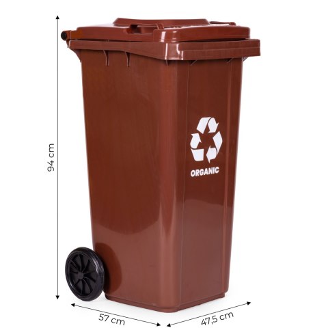 Kosz na śmieci pojemnik 120L kubeł śmietnik brązowy BIO gumowe koła