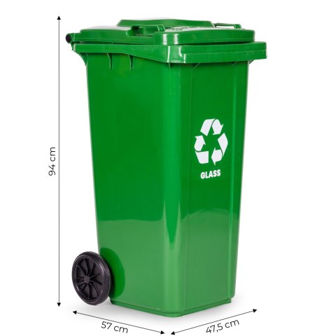 Zestaw 3 koszy na śmieci pojemniki 3x120L niebieski zielony żółty makulatura szkło plastik gumowe koła