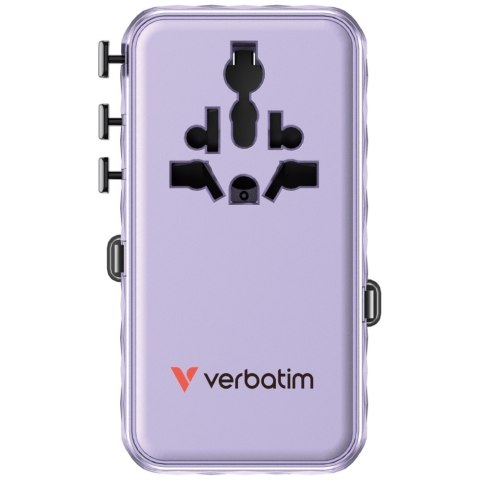 Verbatim Adapter podróżny EU/UK/US GaN 1xUSB-C/1xUSB-A/2xUSB-C PD 70W fioletowy 30188