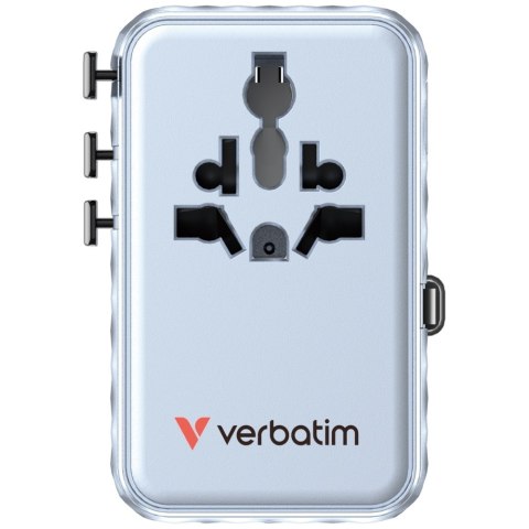 Verbatim Adapter podróżny EU/UK/US GaN 2xUSB-C/2xUSB-A/1xUSB-C PD 100W niebieski 30192