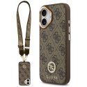 Etui Guess 4G Strass Logo & Big Strap Metal Buttons MagSafe do iPhone 17 brązowy
