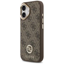 Etui Guess 4G Strass Logo & Big Strap Metal Buttons MagSafe do iPhone 17 brązowy