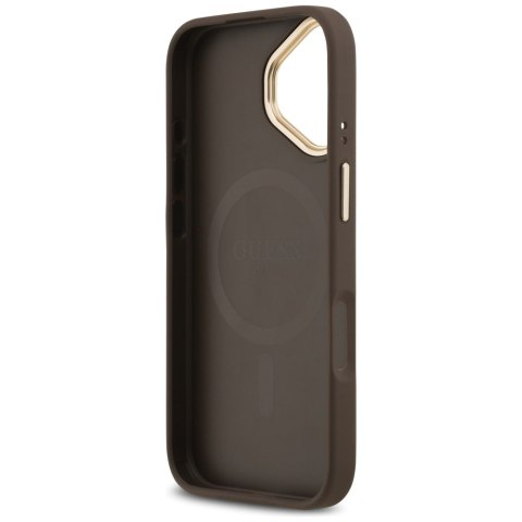 Etui Guess 4G Strass Logo & Big Strap Metal Buttons MagSafe do iPhone 17 brązowy