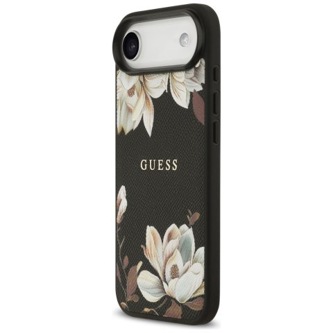 Etui Guess Grained Flowers Classic Logo MagSafe do iPhone Air czarny