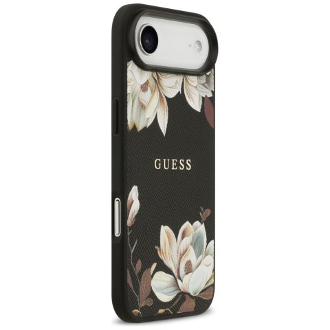Etui Guess Grained Flowers Classic Logo MagSafe do iPhone Air czarny