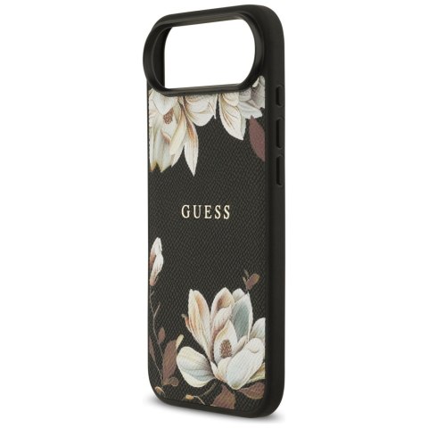 Etui Guess Grained Flowers Classic Logo MagSafe do iPhone Air czarny