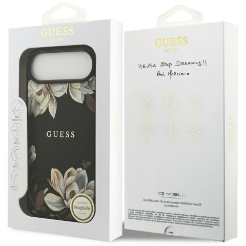 Etui Guess Grained Flowers Classic Logo MagSafe do iPhone Air czarny