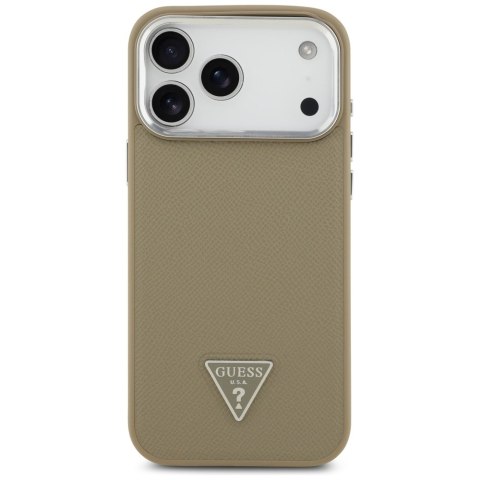 Etui Guess Grained Triangle Logo MagSafe do iPhone 17 Pro Max brązowy