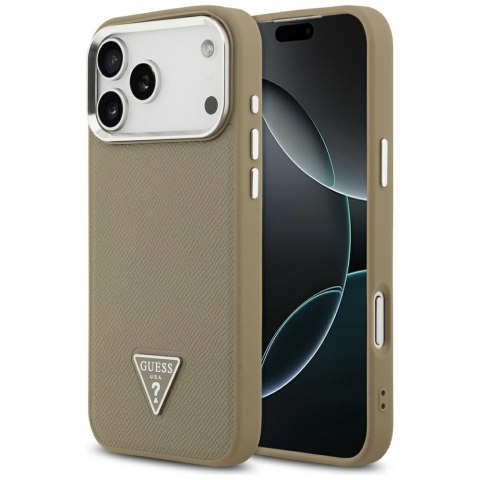 Etui Guess Grained Triangle Logo MagSafe do iPhone 17 Pro brązowy