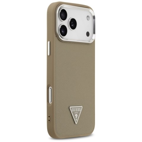 Etui Guess Grained Triangle Logo MagSafe do iPhone 17 Pro brązowy