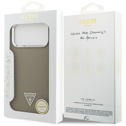 Etui Guess Grained Triangle Logo MagSafe do iPhone 17 Pro brązowy