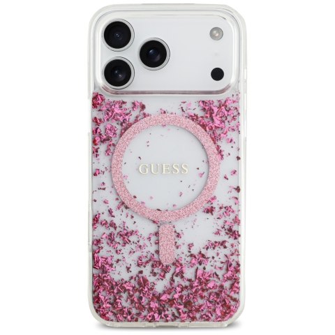 Etui Guess Resin Bottom Glitter MagSafe do iPhone 17 Pro Max różowy