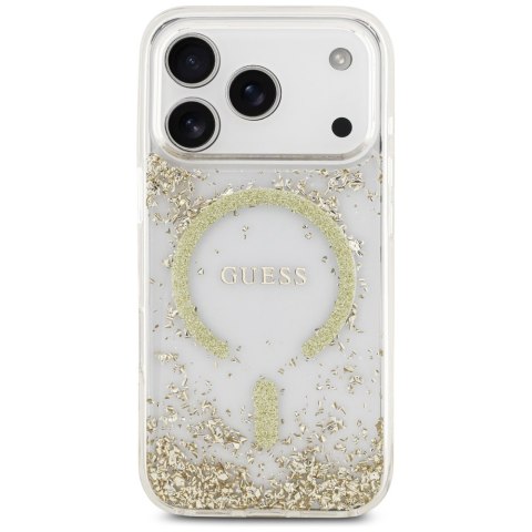 Etui Guess Resin Bottom Glitter MagSafe do iPhone 17 Pro złoty