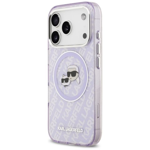 Etui Karl Lagerfeld IML Glitter Karl & Choupette Heads Logo MagSafe do iPhone 17 Pro Max fioletowy