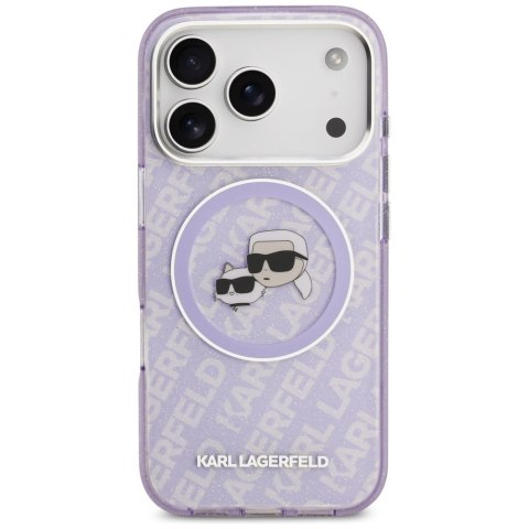 Etui Karl Lagerfeld IML Glitter Karl & Choupette Heads Logo MagSafe do iPhone 17 Pro Max fioletowy
