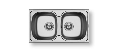 Pyramis E78 2B 100138801 (78 x 43,5 cm) Zlewozmywak stalowy gładki polerowany, 2 komory, srebrny