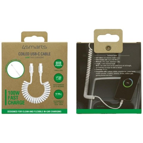 Kabel 4smarts spiralny USB-C do USB-C 100W biały