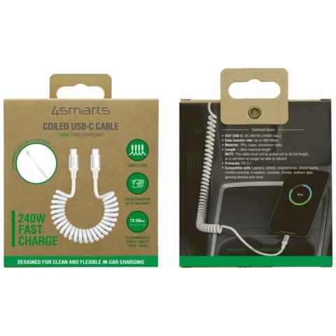 Kabel 4smarts spiralny USB-C do USB-C 240W biały