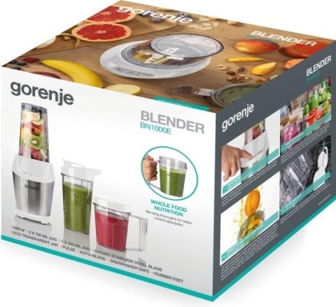 Blender Gorenje BN1000E, blat stołu, moc 1000 W, materiał słoika Tritan, pojemność słoika 0,75 L, kruszenie lodu, biały