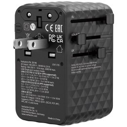 Verbatim, Uniwersalny adapter podróżny Charge ,n, Travel 2x USB-C, 2X USB-A + 1x zintegrowany kabel USB-C, czarna, 170 W