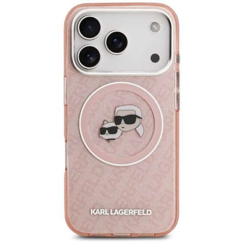 Etui Karl Lagerfeld IML Glitter Karl & Choupette Heads Logo MagSafe do iPhone 17 Pro różowy